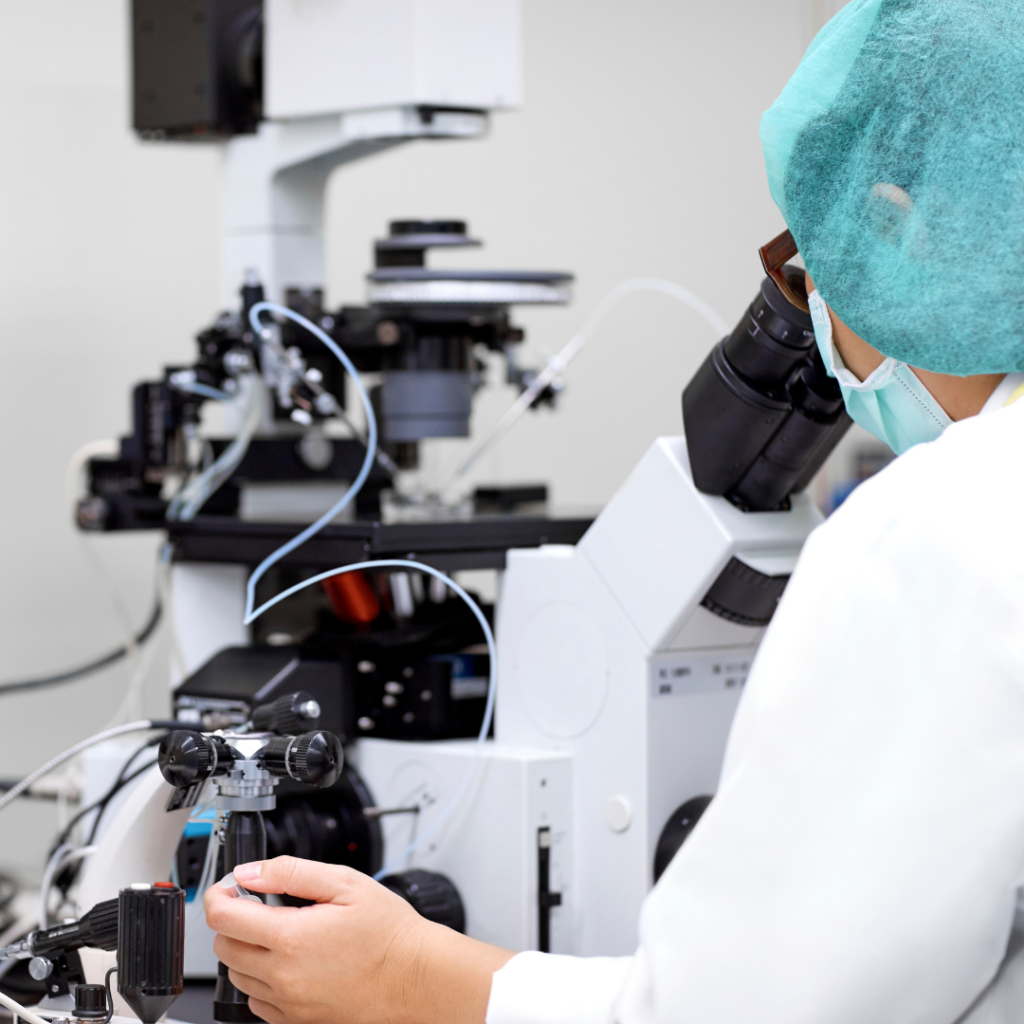 illustrative image of an embryologist analyzing contents