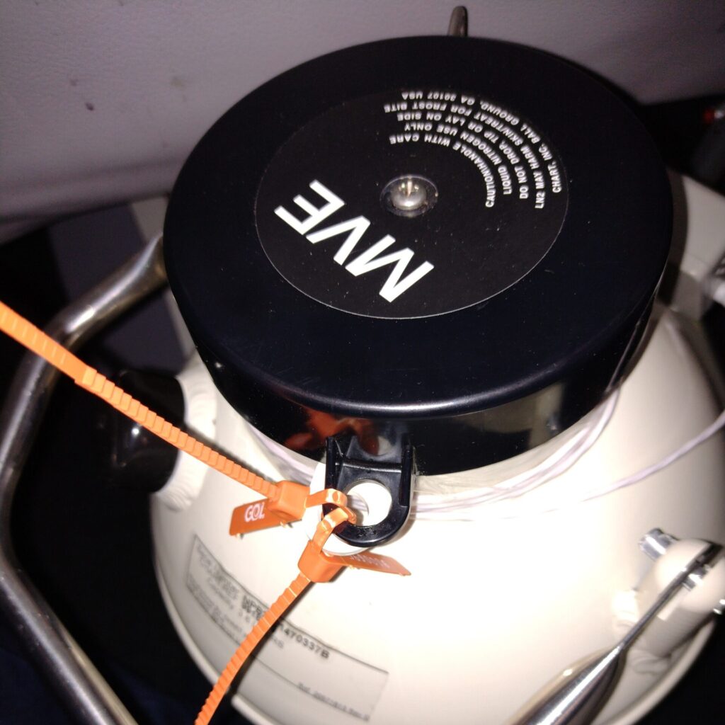 Close-up of a closed dewar.