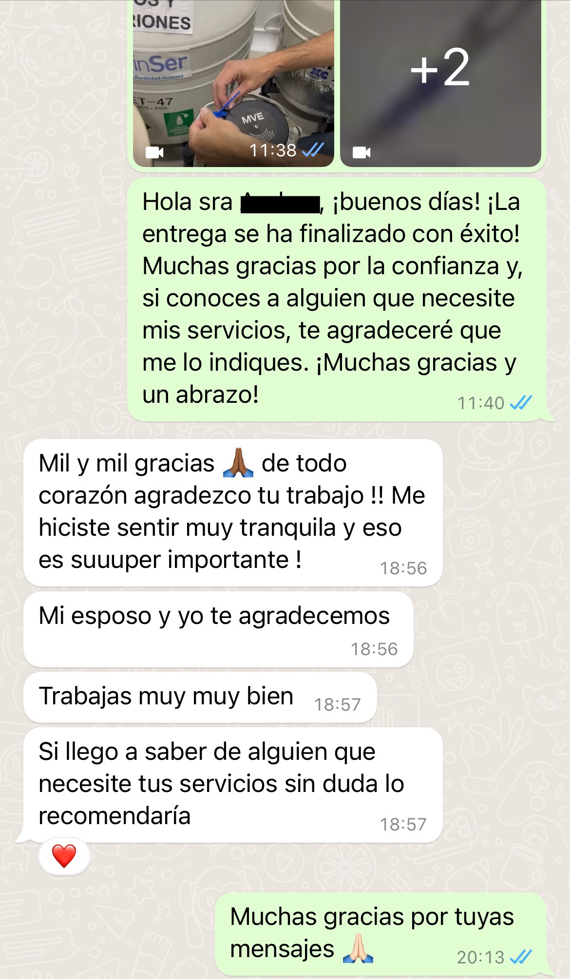 Successful IVF treatment client sharing her testimony about our company's safety and care in transporting embryos.
