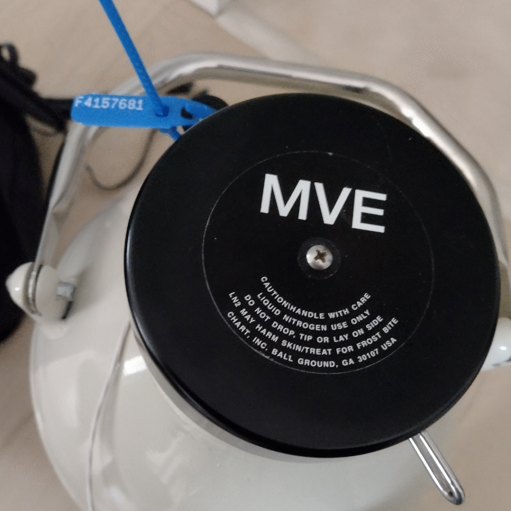 Close-up of a closed dewar.