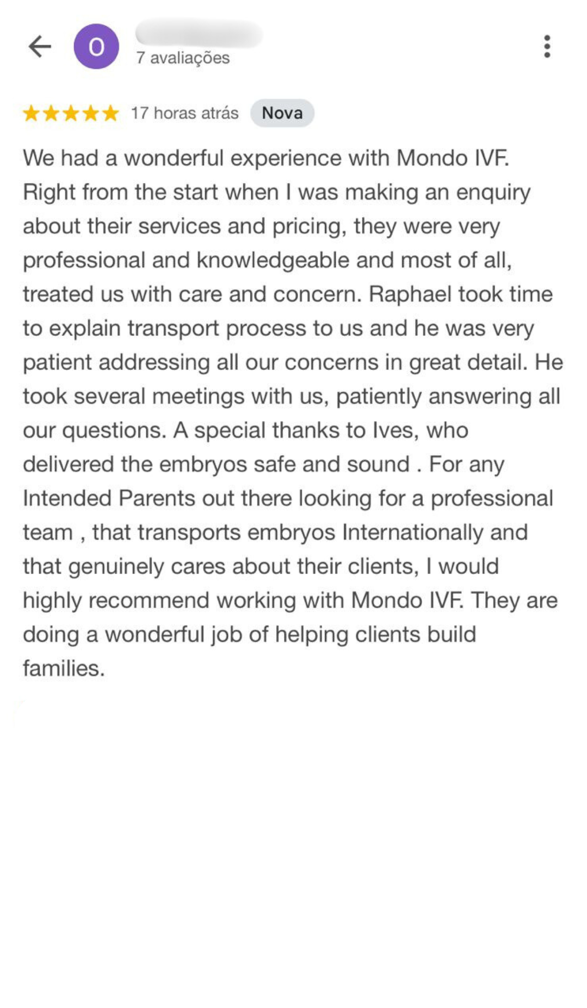 Successful IVF treatment client sharing her testimony about our company's safety and care in transporting embryos.