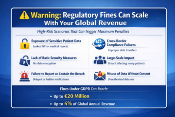 Infographic showing high-risk scenarios for regulatory fines in medical logistics, including GDPR penalties up to €20 million.